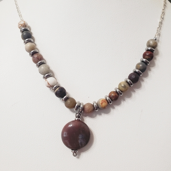 NEW Agate Quartz 925 STERLING SILVER PENDANT NECKLACE 17" UNISEX PINK - Picture 1 of 4